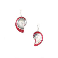 Pendientes nautilus rojo en plata de ley