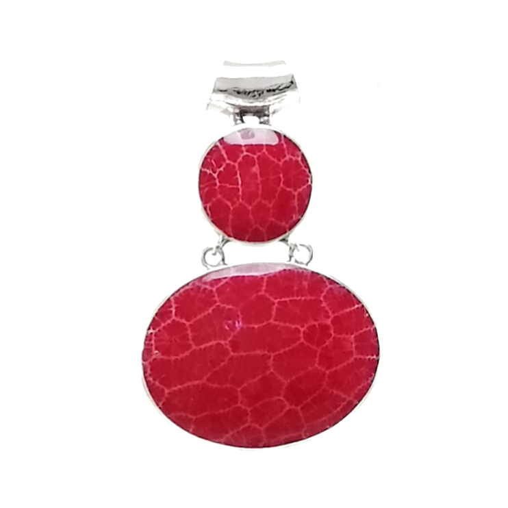 Colgante coral fósil dos piezas oval