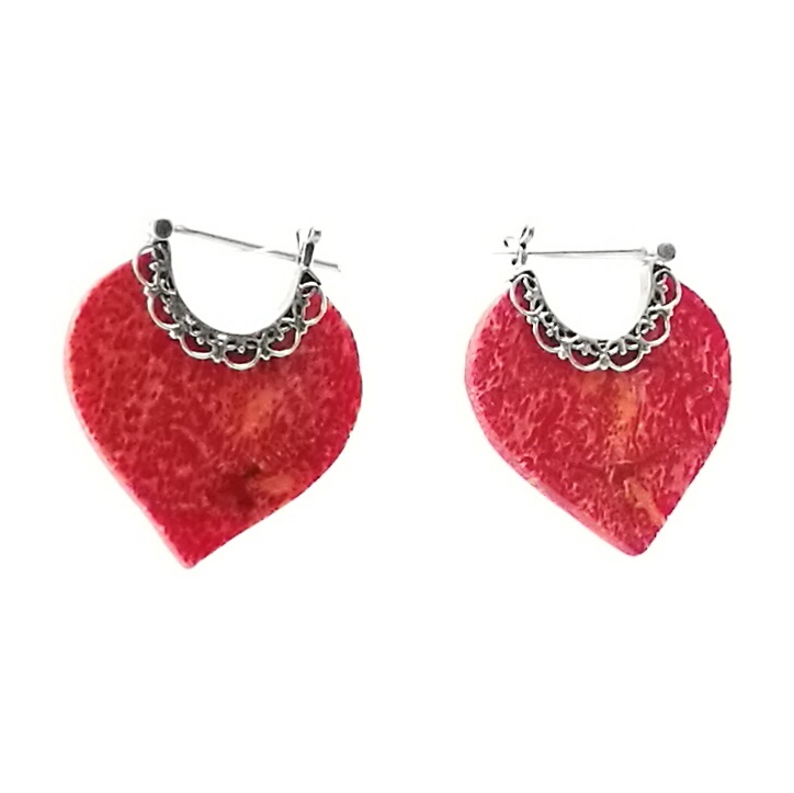 Pendientes coral corazón pequeños